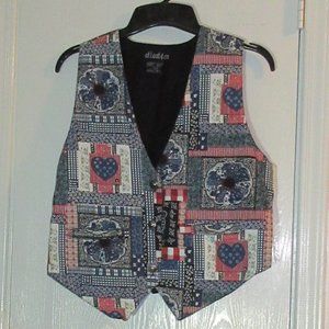 AT LAST & CO. Lined Cotton Top Vest Patchwork Pattern